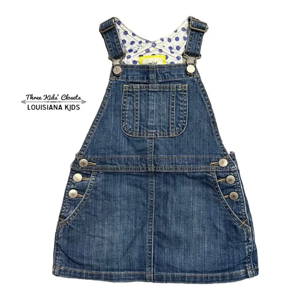 Mini Boden 3-4Y Denim Heart Pocket Overall Dress